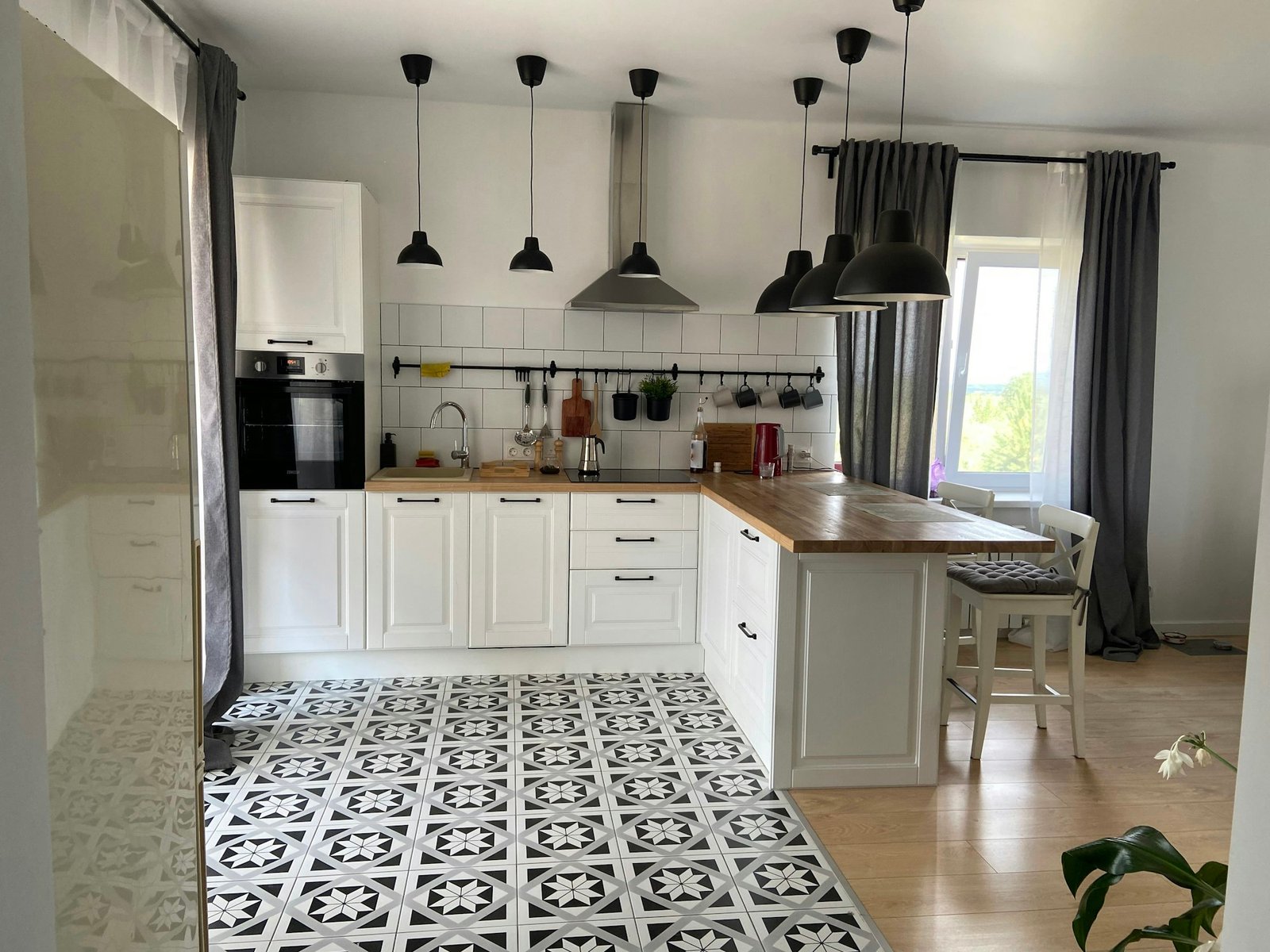Scandinavian style kitchen in a country house. Rent of modern housing sale of new apartment, modern